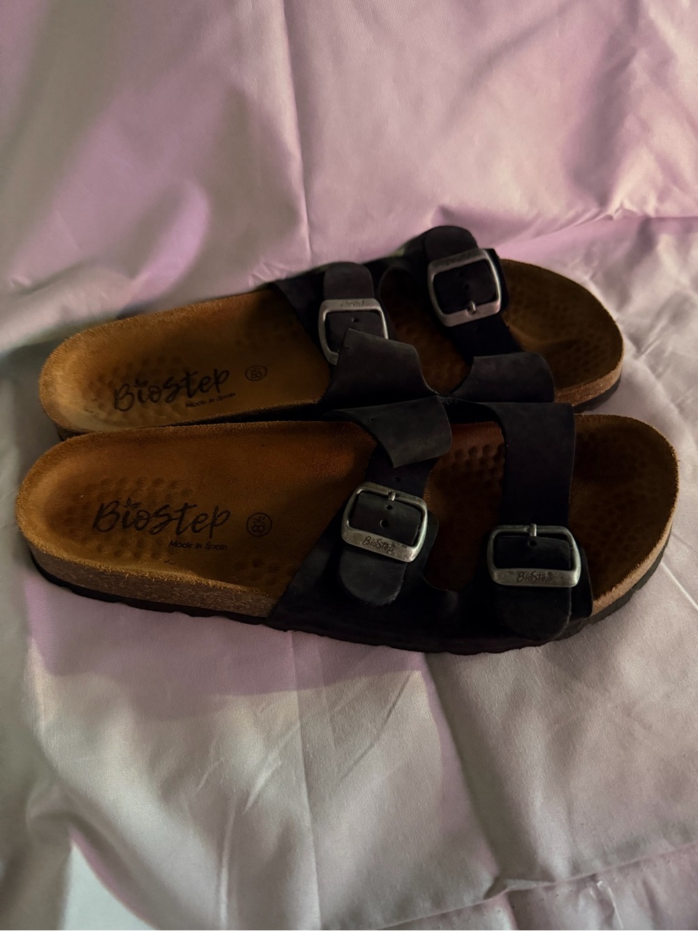 BioStep Made in Spain Black Double Buckle Comfort Slide Sandals Women's 8.5 - Picture 7 of 9